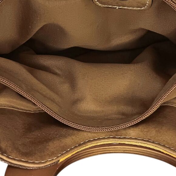 Striped Canvas Clutch Purse Wooden Handles Tan Blue Brown Summer Relic Brand - Picture 7 of 14